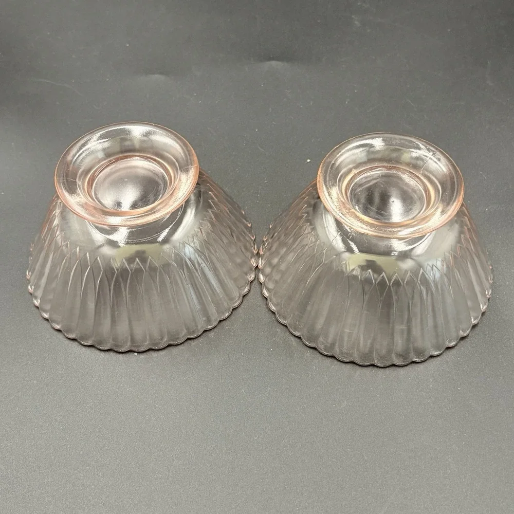 Pink Depression Glass Petal Ware Fruit Cup Ribbed Scalloped‎ Set Of 2 Small